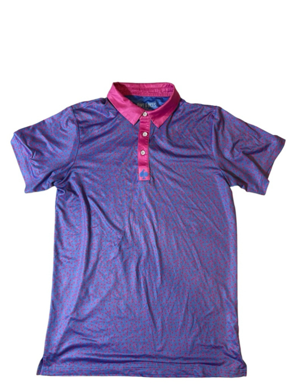 Pins & Aces Golf Co Flamingo Polo Shirt Blue Pink Performance Mens Small